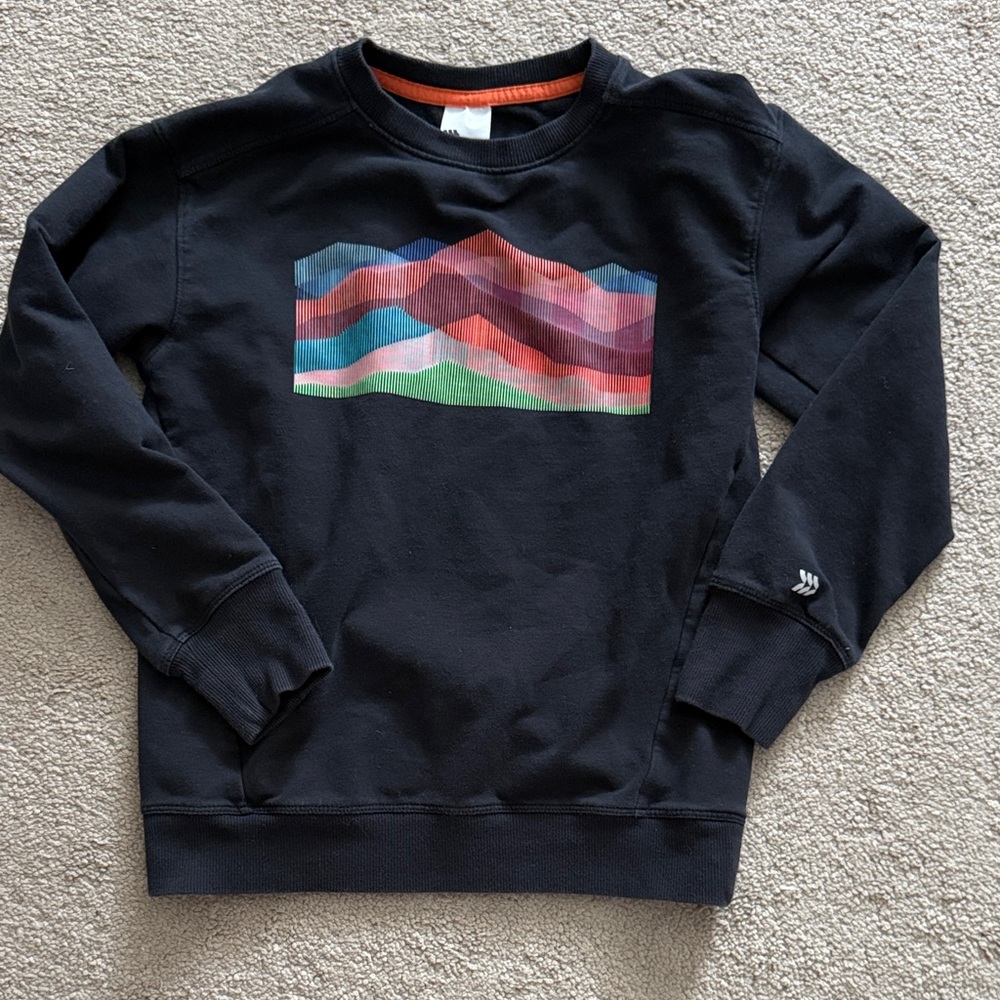 All in Motion Black Sweatshirt with Colorful Mountain Graphic